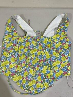 YLLW Floral Yellow Square-Neck Crop Top with Tie Back